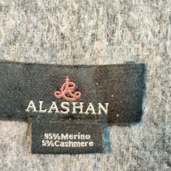 Alashan Reversible Wool Scarf Fringe Black Gray Merino Cashmere - Picture 6 of 6